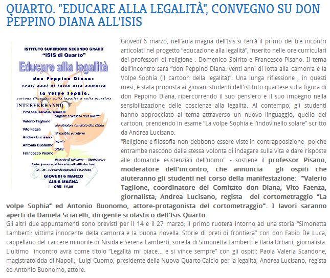 La volpe Sophia nei licei Andrea Lucisano educare alle legalità